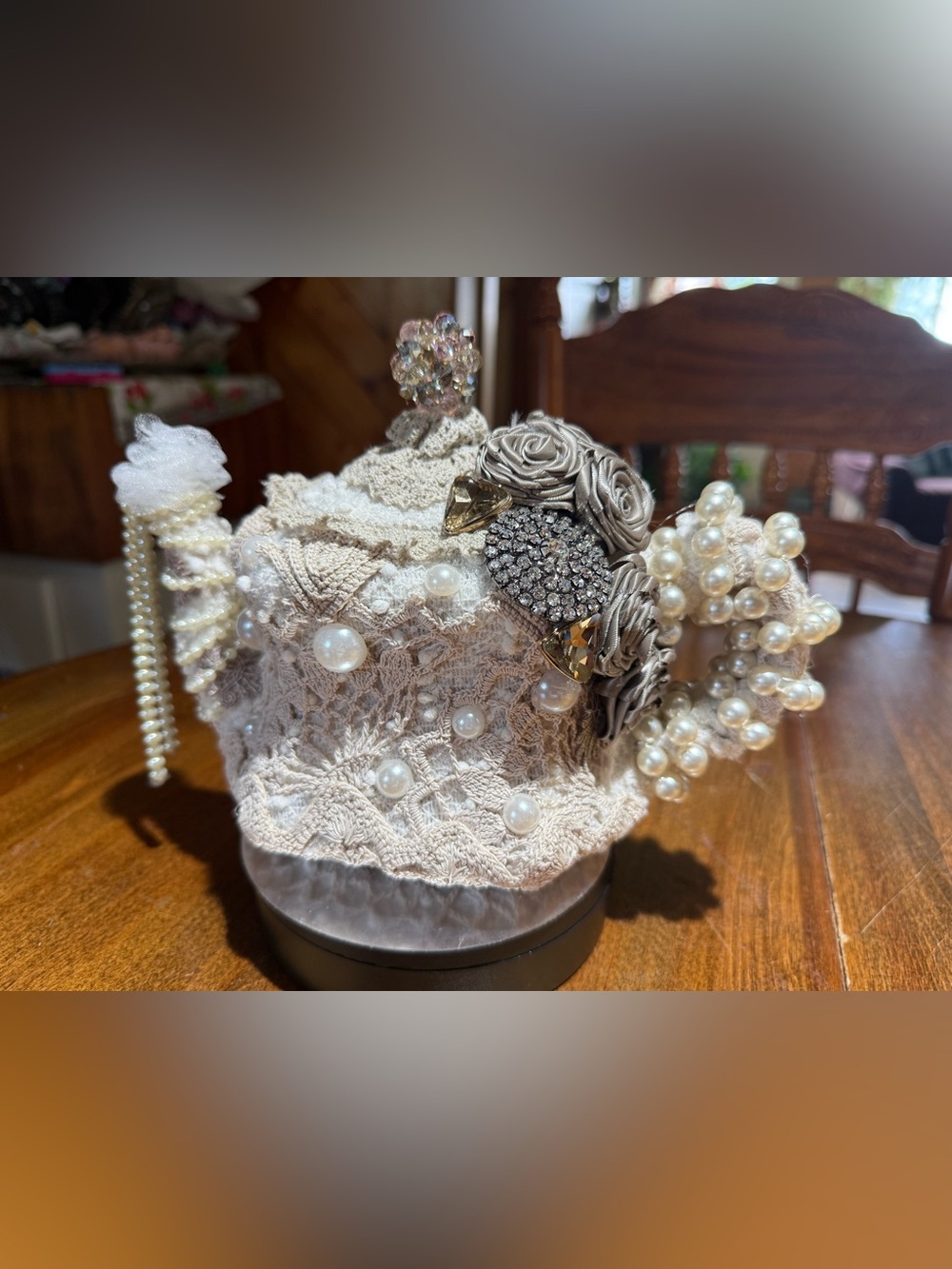 Pearl and Rhinestone Lace Teapot